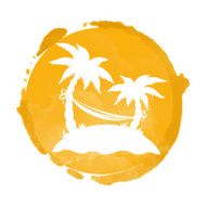 Watercolor circle paint stain and coconut palm tree silhouette