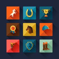 Icon set with horse equipment in flat style N4