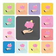 Hand holding piggy Icon color set vector illustration