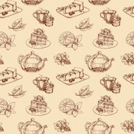 seamless pattern with elements of tea and sweets