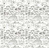 Travel doodles objects seamless pattern