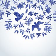 Watercolor illustration with birds and flowers N2
