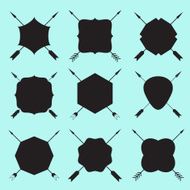 Set of black labels in vintage style with arrows silhouette