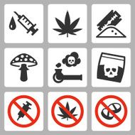 Illegal drugs vector icons set