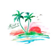 Watercolor tropical island