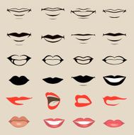 Set of vector lips and mouths on beige background