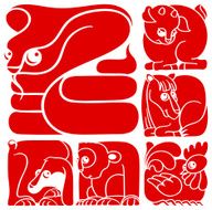 Chinese horoscope animals set Snake Horse Sheep Monkey Rooster Dog