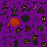 Seamless halloween pattern with castles candles pumpkins and other simbols