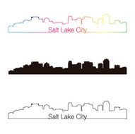 Salt Lake City skyline linear style with rainbow