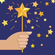 hand holding magic wand with star vector illustration
