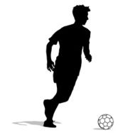 silhouettes of soccer players with the ball N21