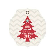 christmas and new year 2015 label with red tree