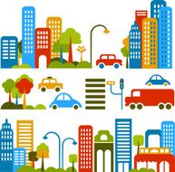 city lanscape with a vector icons and symbols