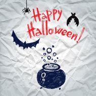 Happy Halloween greeting card with a boiling cauldron