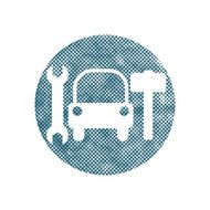 Car service sign with pixel print halftone dots texture