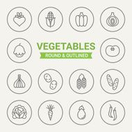 Set of round and outlined vegetables icons