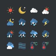 Weather icons set with Flat color style
