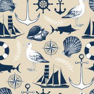 Vector seamless pattern sea elements and hand drawn illustrations N4