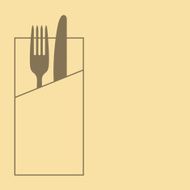 Knife fork and napkin on yellow background N3