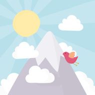 Mountain peak with bird flying