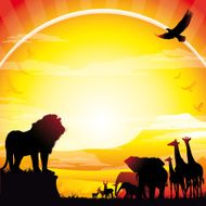 African Lion Elephants Giraffes and Antelopes silhouettes safari against Kilimanjaro N4