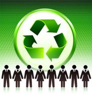 Environmental Recycle Symbol on Button with Business Concept Stick Figures
