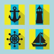 Colorful naval icons set with long shadow