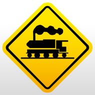 Warning train sign yellow