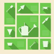 Green vector icons for gardening tools with place text