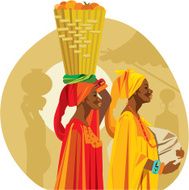 Vector of two african women carrying fruit over their head