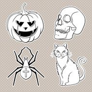Halloween icons set pumpkin skull spider red cat N3