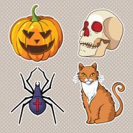 Halloween icons set pumpkin skull spider red cat N4
