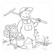 Man gardener in a garden contours