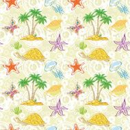 Seamless pattern palm trees and sea animals