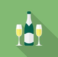 Bottle champagne and glasses of champagne Flat style icon