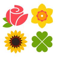Flower icon set - rose narcissus sunflower and clover