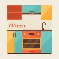 Card with kitchen interior in retro style