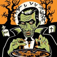 Vampire at Cauldron on Halloween