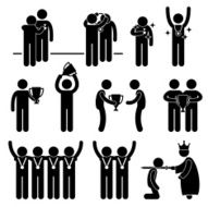 Man Receiving Award Trophy Medal Stick Figure Pictogram