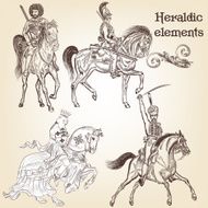 Collection of vector heraldic elements horses and knights