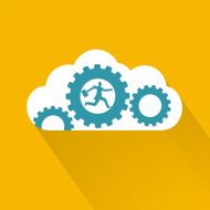 Flat Design Cloud Icon With Businessman Running In A Gear