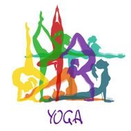 Seven silhouettes of girl in yoga poses