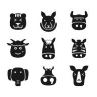 animal face black flat icon set N3