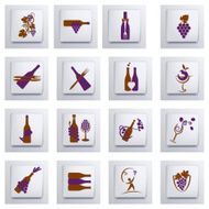 Wine Icon Set With Bottles Grapes And Glasses On Button N5