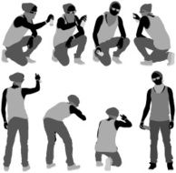 Multiple images of a man doing graffiti