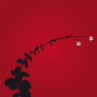 Retro red background with plant silhouette and flowers