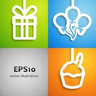 Happy birthday colorful applique icon background set N2