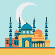 Islamic greeting card with mosque in flat design style N2