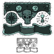 Pirate Skull and Compass with Banner