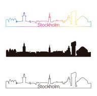 Stockholm skyline linear style with rainbow
